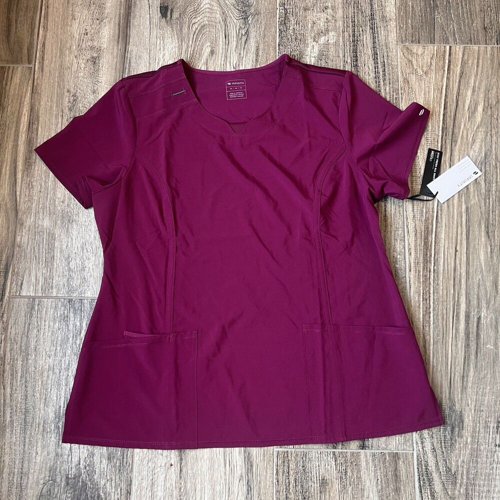 Infinity Women's Sz XL Scrub Wine Top Nursing Pharmacy Medical Workwear NWT #31